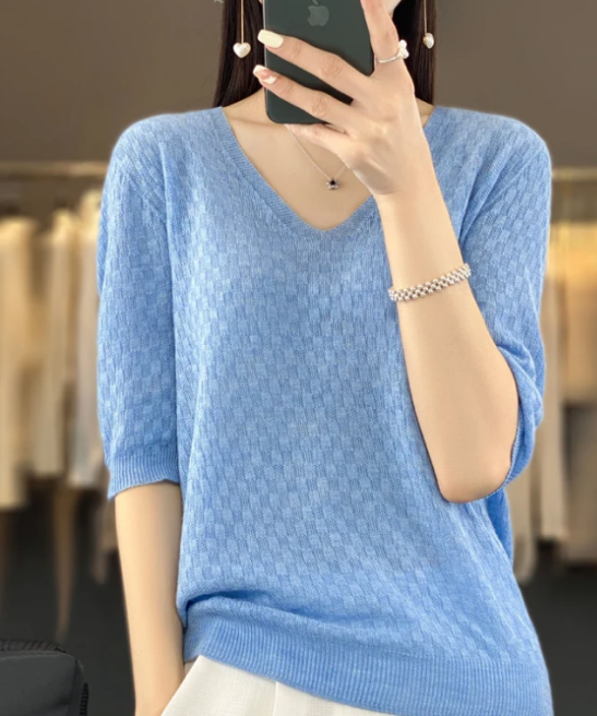 Spring and summer short sleeved women's cashmere sweater short sleeved pullover short sleeved T-shirt knitted sweater T-shirt