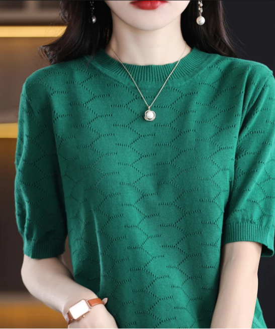 2024 Spring/Summer T-shirt Women's Korean Cotton T-shirt Women's T-shirt Top T-shirt Green Summer Short Sleeve
