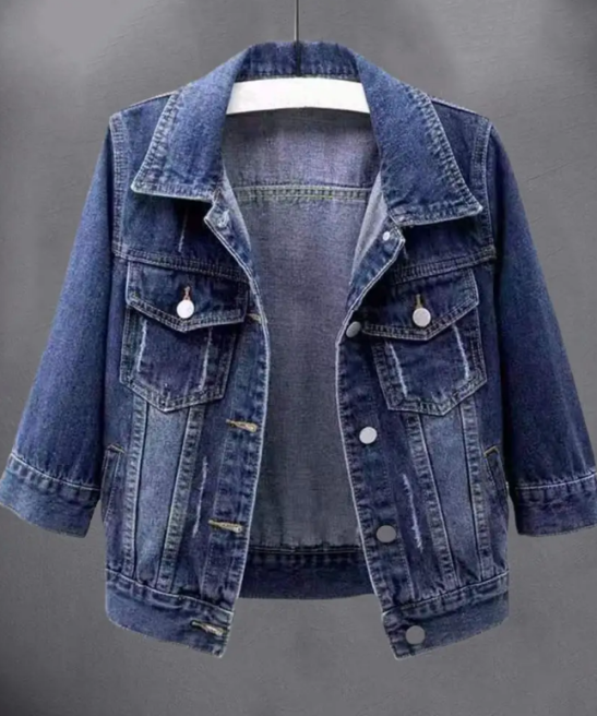 Spring Autumn Women Denim Jacket Lapel 3/4 Sleeve Flap Pockets Denim Coat Single Breasted Casual Short Coat Lady Outerwear