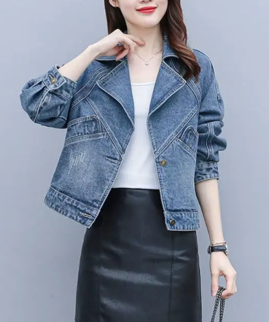 Blue Women's Denim Jackets Crop Spring Autumn Female Jeans Coat Small Short Original New in Outerwears Harajuku Cowgirl Clothing