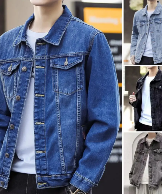 Men Jacket Retro Hop Style Denim Jacket with Multi Pockets Plus Size Fit for Men Streetwear Coat with Single-breasted Design