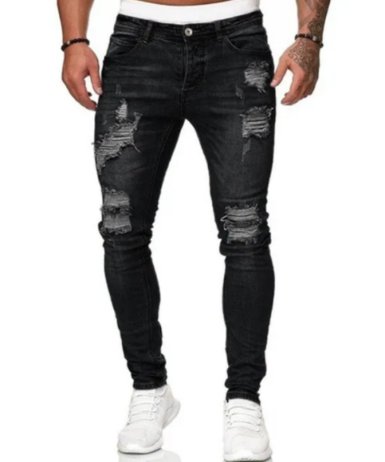 Fashion Street Style Ripped Skinny Jeans Men Vintage wash Solid Denim Trouser Mens Casual Slim fit pencil denim Pants hot sale