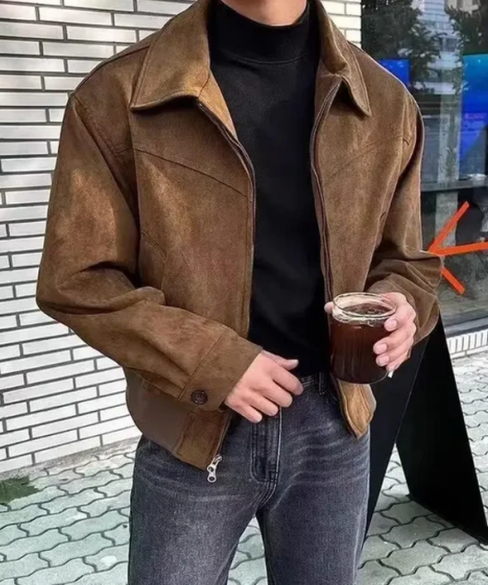 Brown Suede Vintage Jacket Men Spring Autumn High-End Solid Loose Lapel Zipper Short Jackets Vintage Streetwear Bomber Outwear