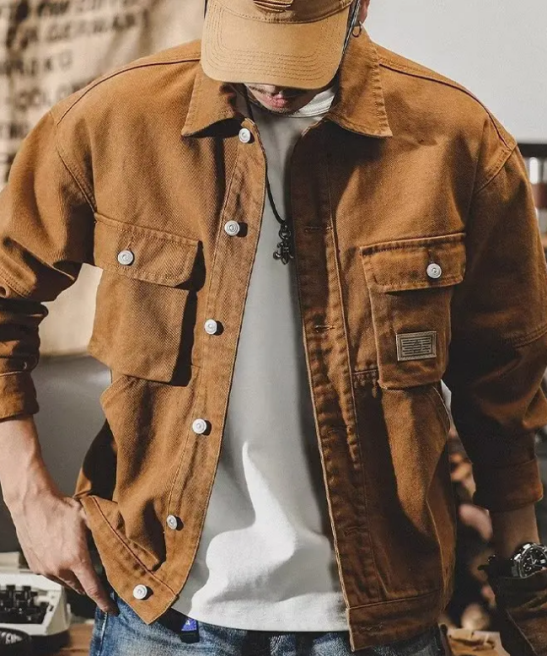 Vintage denim jacket men's baggy new fashion workwear